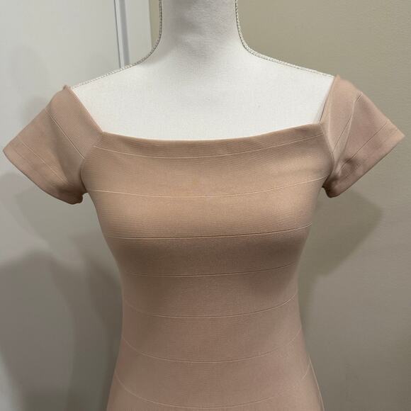 Forever 21 NWT Beige Off-Shoulder Knit Bodycon Bandage Mini Dress Going Out Club - Picture 4 of 9